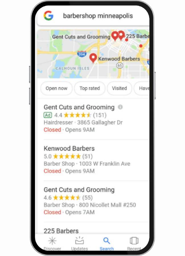 local pack de Google en mobile